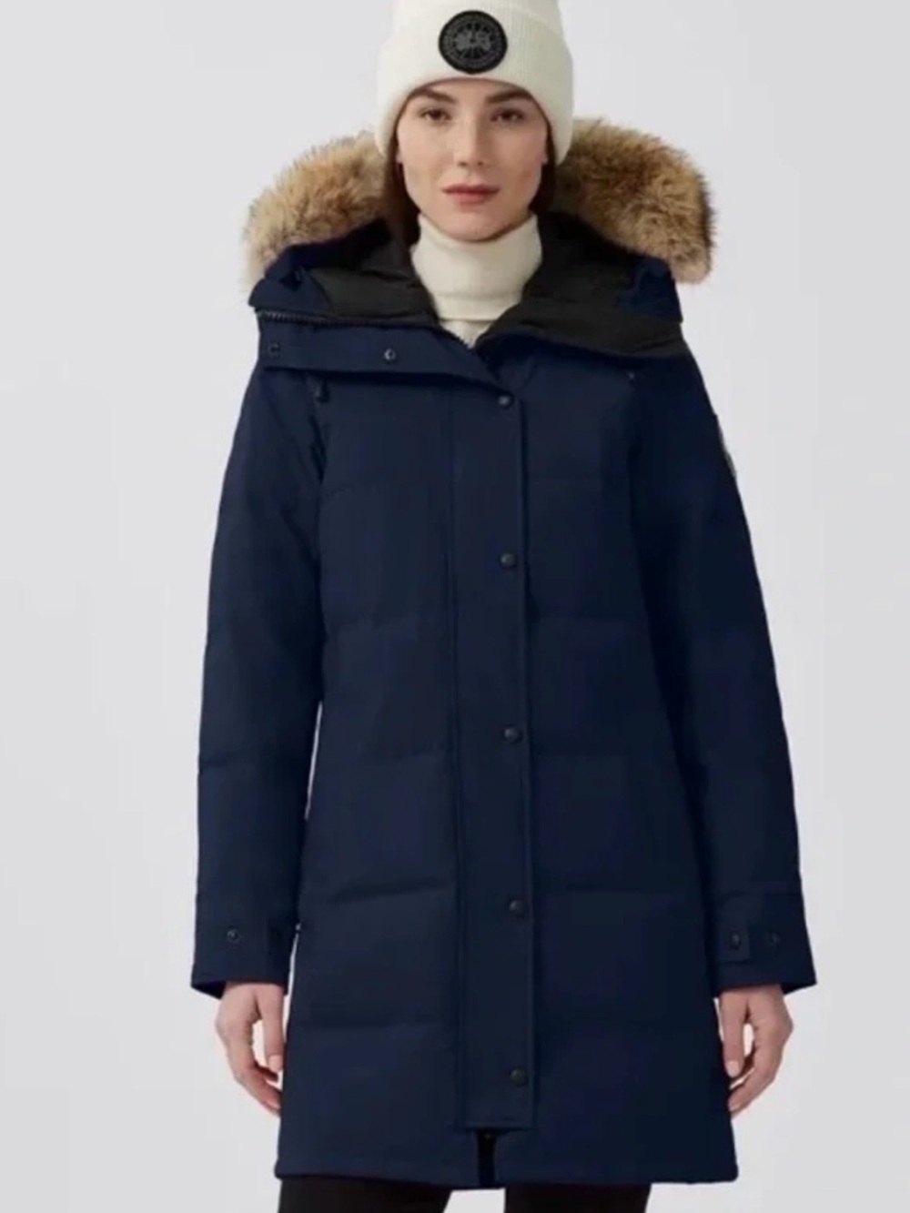 Canada Goose Women's Shelburne Parka Deep Navy Blue Puffer Coat with Real Fur